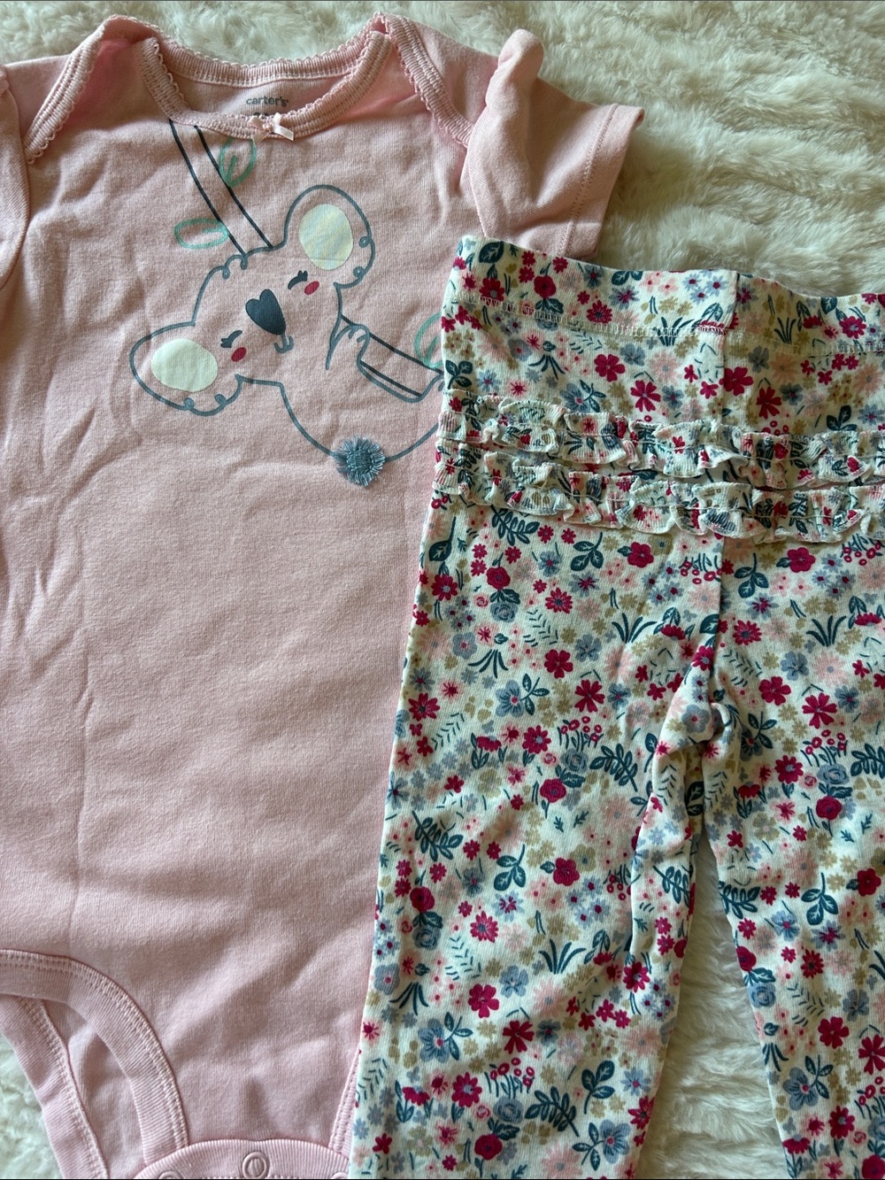Carter's Light Pink Koala Short-Sleeve Bodysuit with Floral Leggings